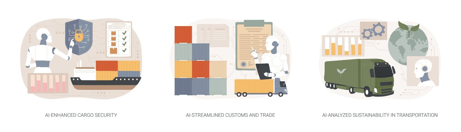 AI-enhanced cargo security, customs and sustainability illustration