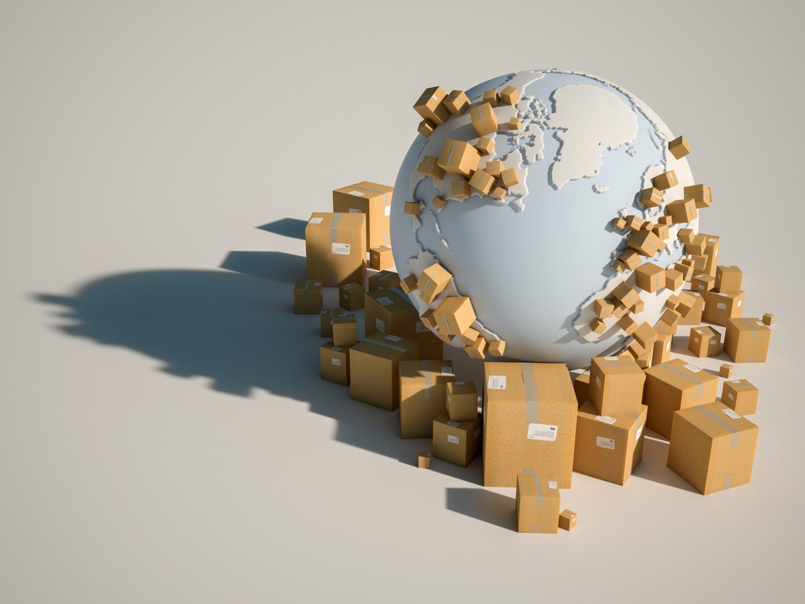 Globe surrounded by cartons representing global sea freight
