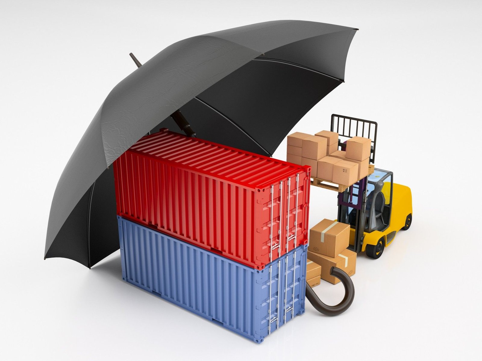Containers and forklift protected under an umbrella
